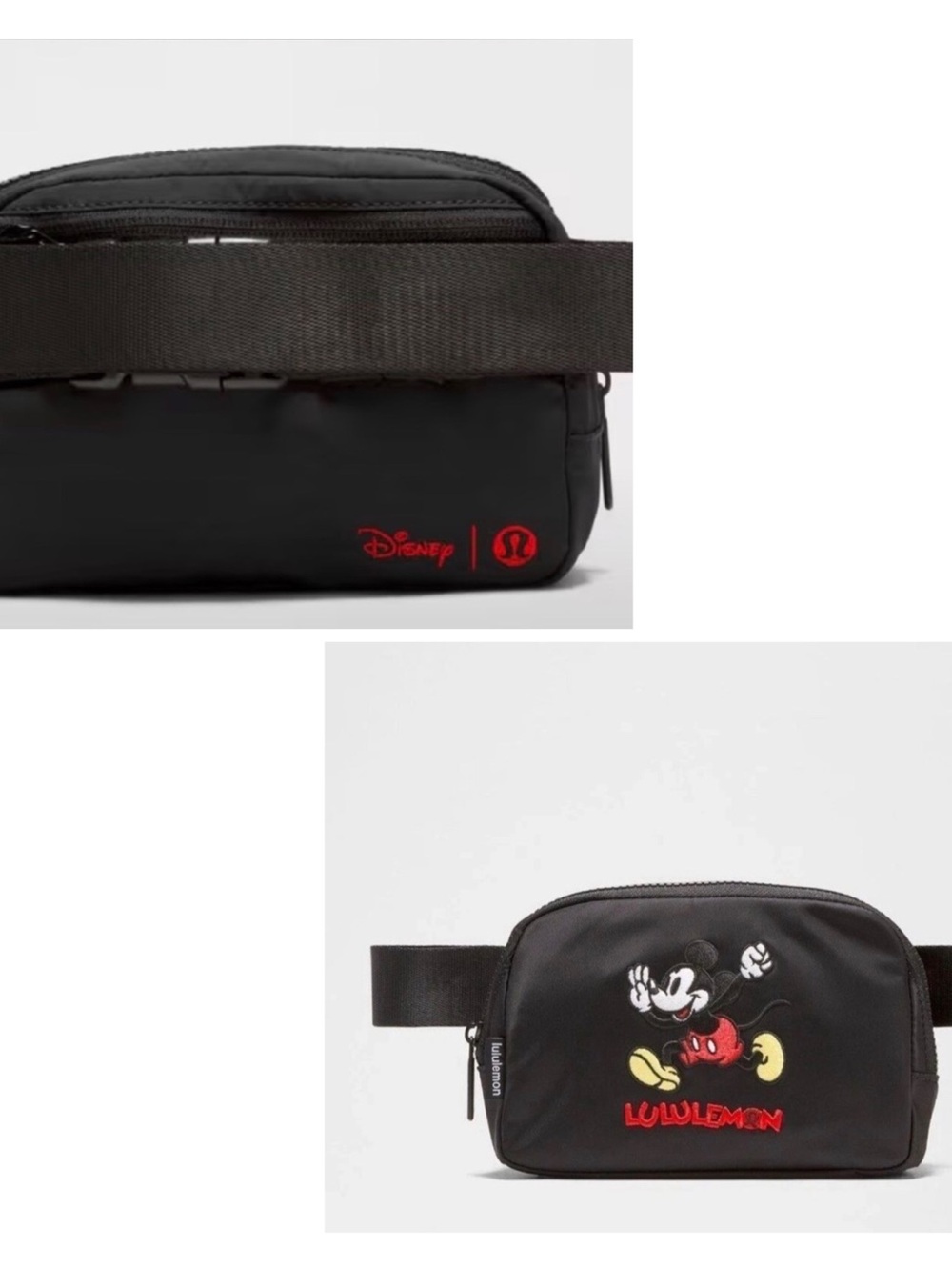 lululemon athletica black Disney Mickey Mouse belt bag with red logo